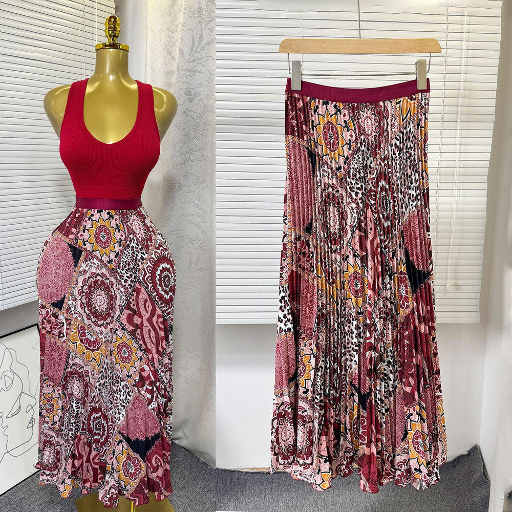 K-style high waist elastic waist rufflespleated skirt female a-line skirt slimming lookeasiest for matchwork clothing skirt