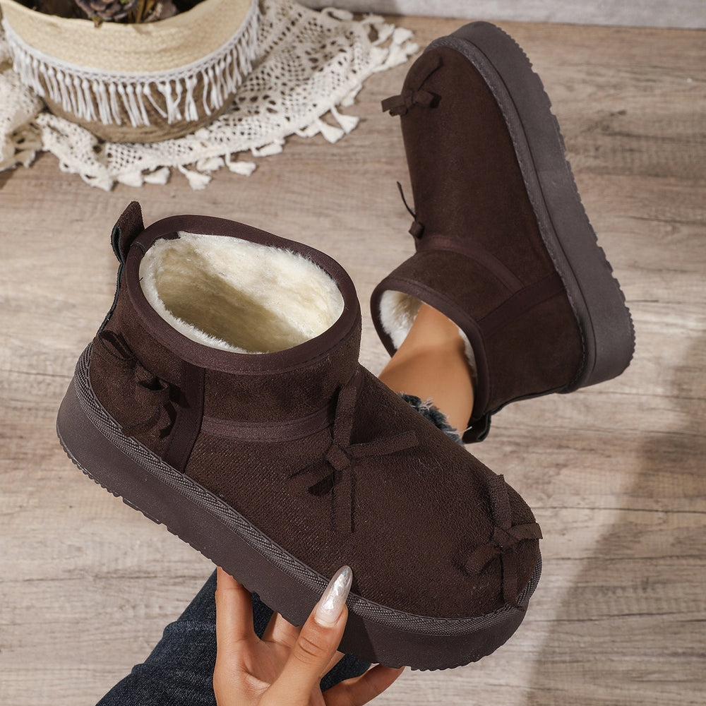 Plus size women's snow boots for export - new autumn/winter  collection: fleece-lined, extra thick, warm, slip-on cotton shoes with bow detail
