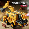 Kids' large-sized spray excavator - boy's digger, fire truck, and water sprinkler construction vehicle with lights and sounds