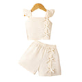 Girls' two-piece outfit: bow-embellished flutter sleeve top + shorts set