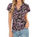 Amazon fashion ruffles sleeve formal casualshirt women's  summer new printing v necktops