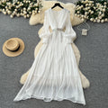 French chic high-end v-neck lantern sleeve tie-waist flowy chiffon maxi dress - elegant women's long dress