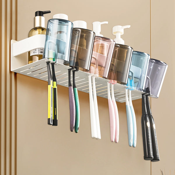Wide new product toothpaste toothbrush rack, no punching space aluminum bathroom brushing mouthwash cup wall hanging set
