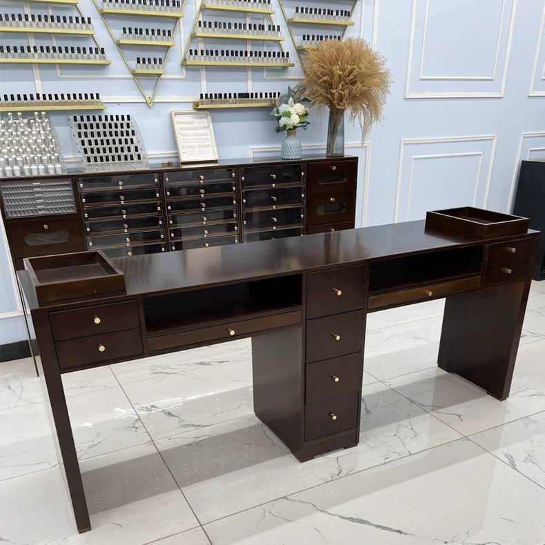 Black walnut retro style manicure table workbench with drawers cabinet multi-functional manicure table and chair set vintage