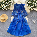 Palace style classyprinting lantern sleeve dress women's spring strap stereo flower pleated super fairy long skirt