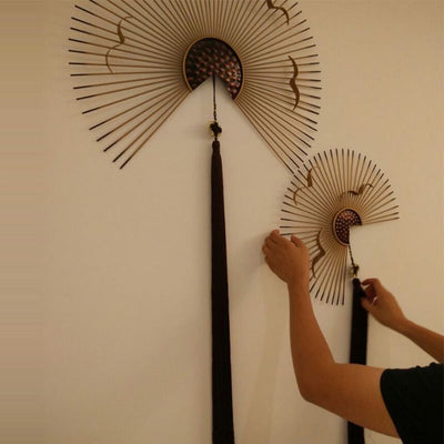 New chinoiserie iron wall hanging ancient fan wall decoration light luxury wall decoration creative tv wall background wall decoration