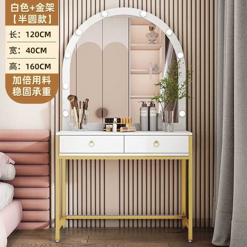 Vanity table with light, portable makeup desk for home use, small apartment vanity, modern minimalist makeup table, photo studio makeup table