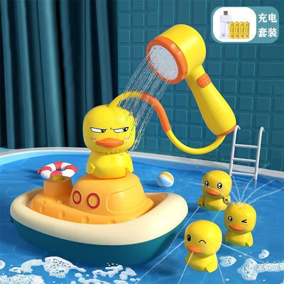 Kids' bath toys - summer sunflower shower head, little yellow duck water play toys, baby bath tub water fun set