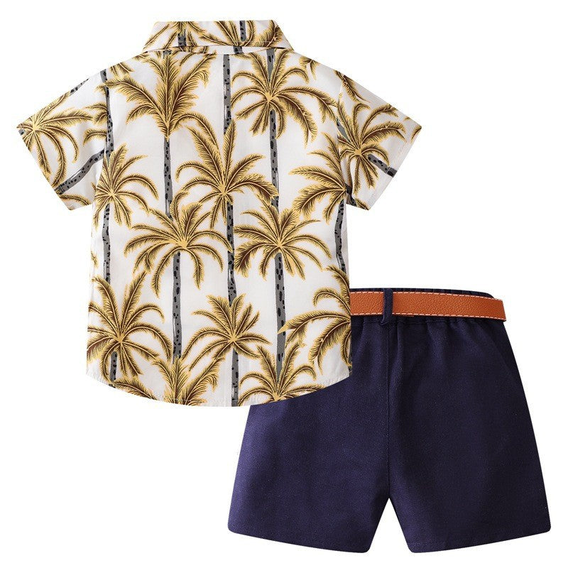 New boys' outfit: baby t-shirt and shorts set - two-piece casual set for boys, includes belt