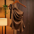 Amazon  cross-border e-commerce new arrival  solid color satin ruched bow blouse top