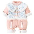 Baby autumn/winter chinese style romper, newborn girl cute princess full month hanfu, fleece-lined quilted outfit