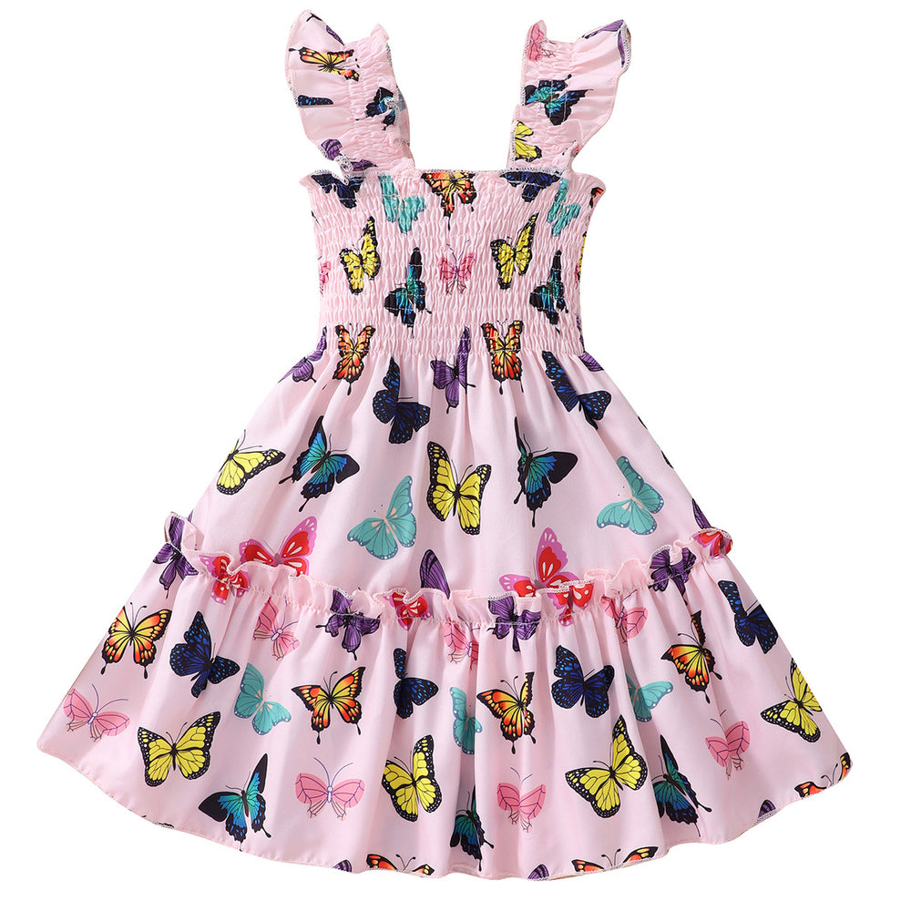 foreign trade new spot cable elastic butterfly printing suspender a-line dress