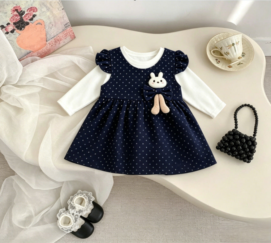 Girls' dress - spring/autumn  new collection - korean style polka dot princess dress with bunny long sleeves