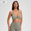 Sexy deep v halter bra with twist detail - breathable, backless, push-up sports bra for pilates and yoga - yg-1005