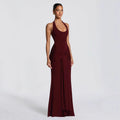 2026 cross-border women's fashion: new european and american style flowy ribbon spliced camisole maxi dress - slim fit bodycon halter neck evening gown