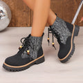 Women's chunky heel ankle boots for cross-border e-commerce, new spring/autumn  collection, roman style printed lace-up casual booties