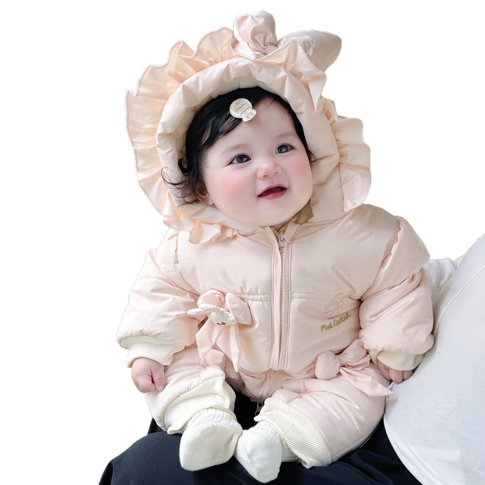 New arrival winter clothing sweet outing clothing infant cute cotton clothing long sleeves one-year-old winterthickened baby onesie
