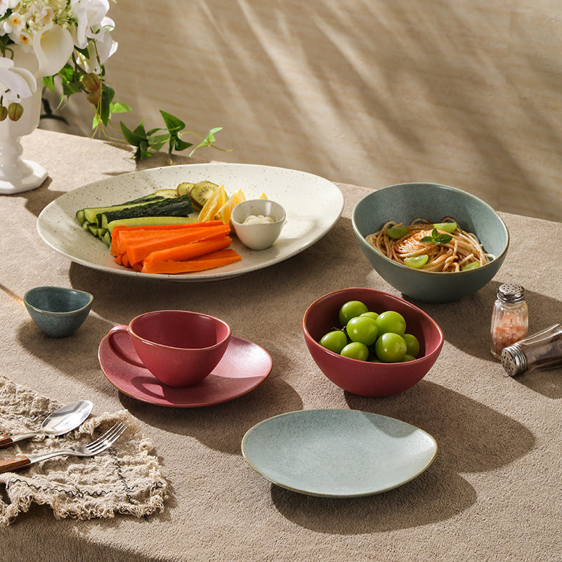 Vintage & unique shaped ceramic dinnerware - stylish plates for restaurants & home use - creative fruit, salad, rice & noodle bowls