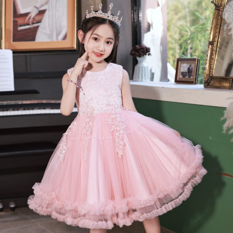 Girls' short summer wedding dress tutu princess dress - mid-to-large size children's clothing - girls' children's day performance costume