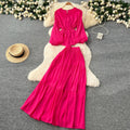 Gentle wind age-reducing suit women's springfrench strap waist round neck long sleevesshirt + high waistdraped skirt