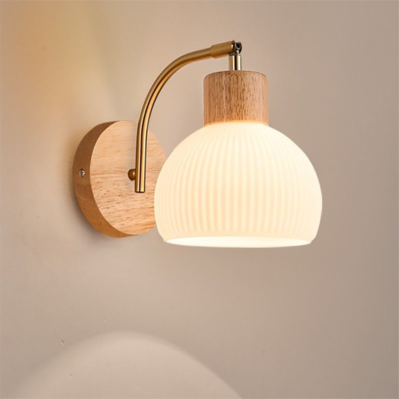 Walnut wall lamp - nordic style pull chain switch, natural wood finish, rotatable, modern minimalist solid wood bedside lamp for bedroom and living room