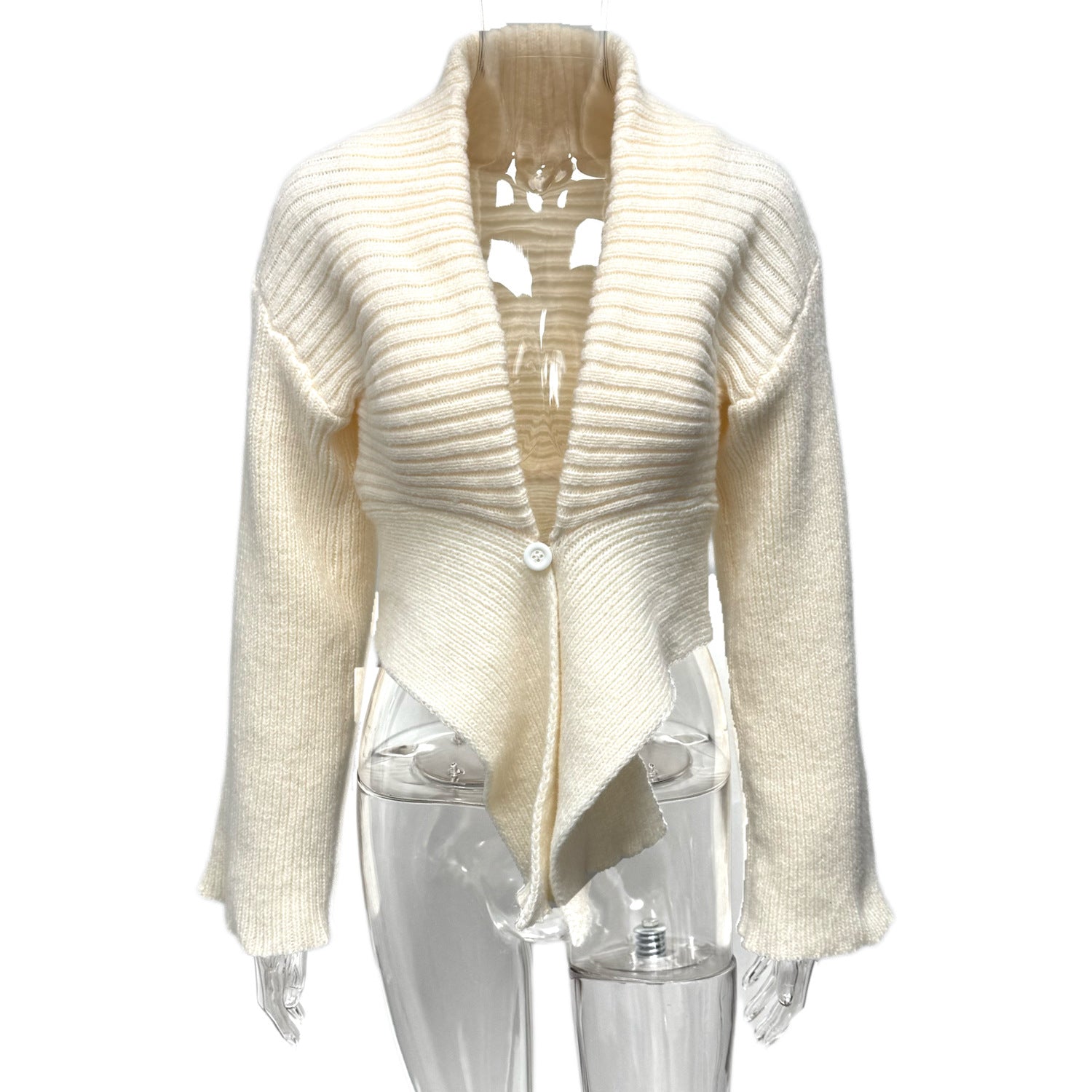 Cross-border Europe, America and the United States in the autumn of 2025 new light luxury solid color buckle irregular hem knitted cardigan jacket