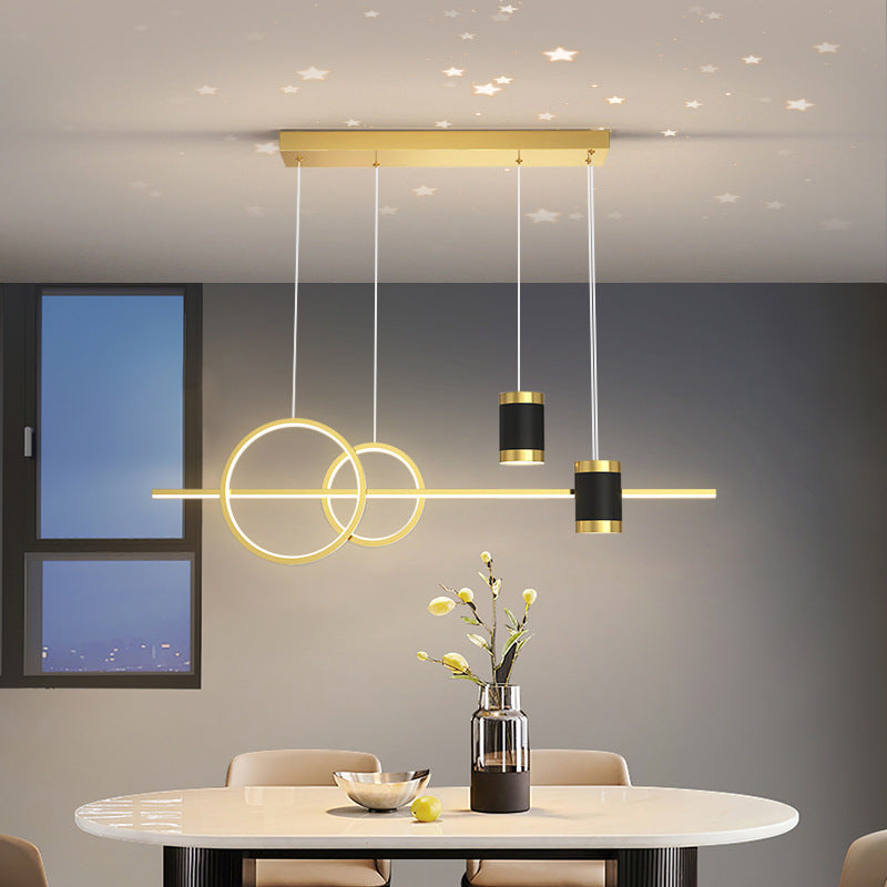 2025 starry sky projection one-word restaurant light Zhongshan home improvement lighting three rings diamond atmosphere chandelier led