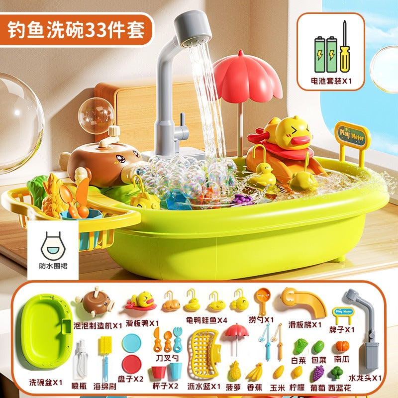 Girls play house sink electric fishing basin kidsartificial fruit and vegetable kitchenware summer water toys