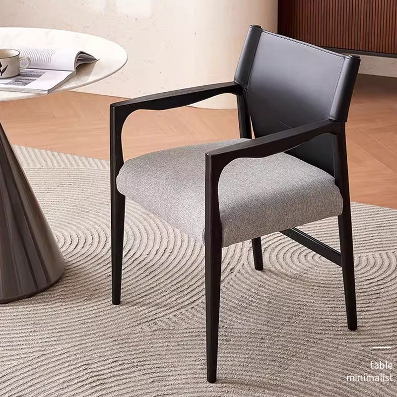 Designer armchair italian normcore study cotton and linen back chair restaurant white ash saddle leather dining chair