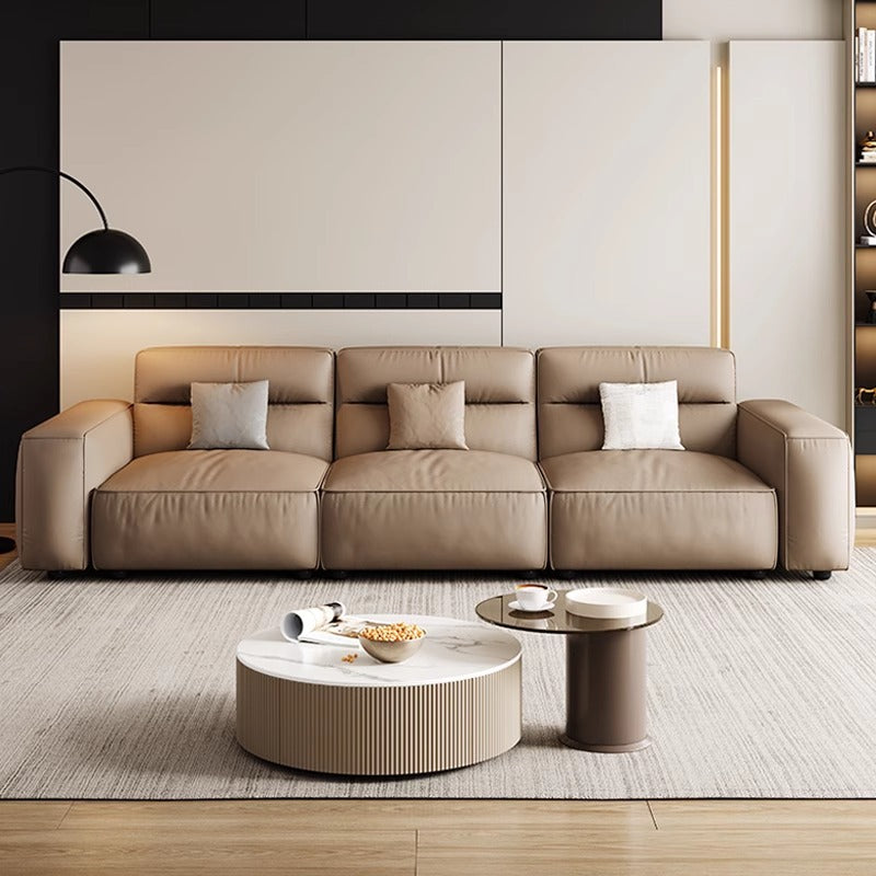 8000 square meter factory genuine leather sofa small apartment modern casual living room straight row high back tofu block sofa