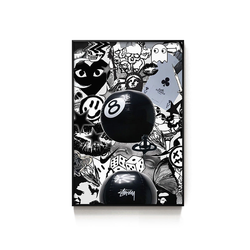 Black eight-ball billiard hall hanging picture billiard room club wall decoration painting creative graffiti trend chess and card club painting