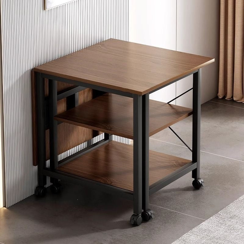 Iron art movable dining table rental house for homedouble-layer storage foldable table kitchen movable storage square table