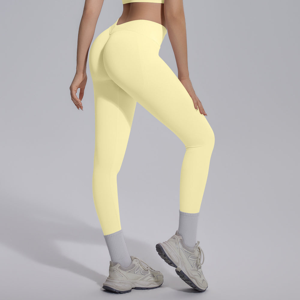 seamless knittingpure colorv waist tight breathable butt lifting yoga pants sports running fitness casual nine-point pants