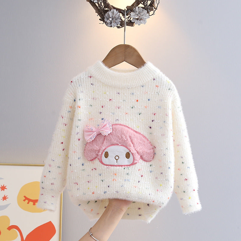 Girlsweater round neck knitting bottom shirt new arrival heartcolorfulsweetfleece-linedthickened children's sweater