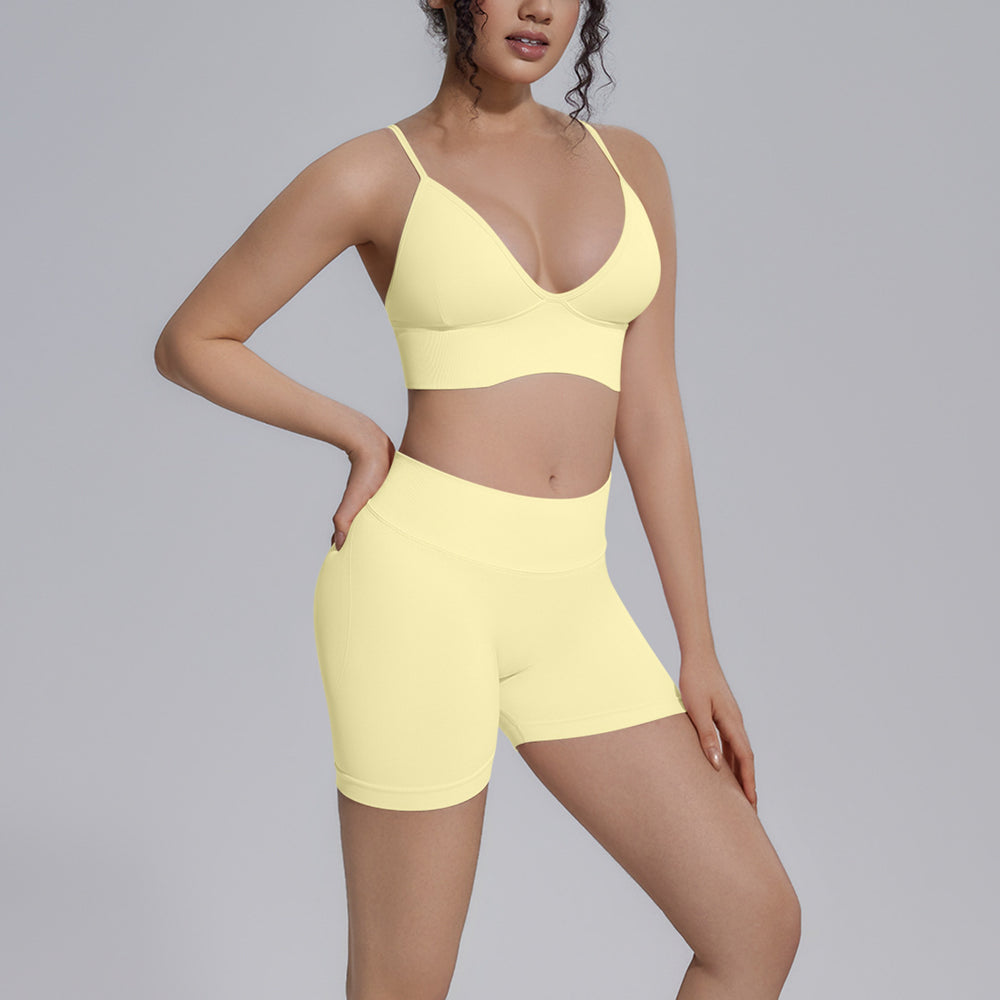 seamless pure color beautiful back tight breathable short high elastic yoga suit sports running fitness yoga suit