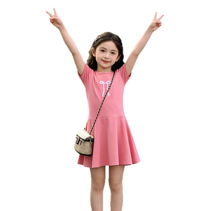 Girls' summer dress - new  collection - elementary school butterfly knot skirt - cute girl's dress - trendy casual style