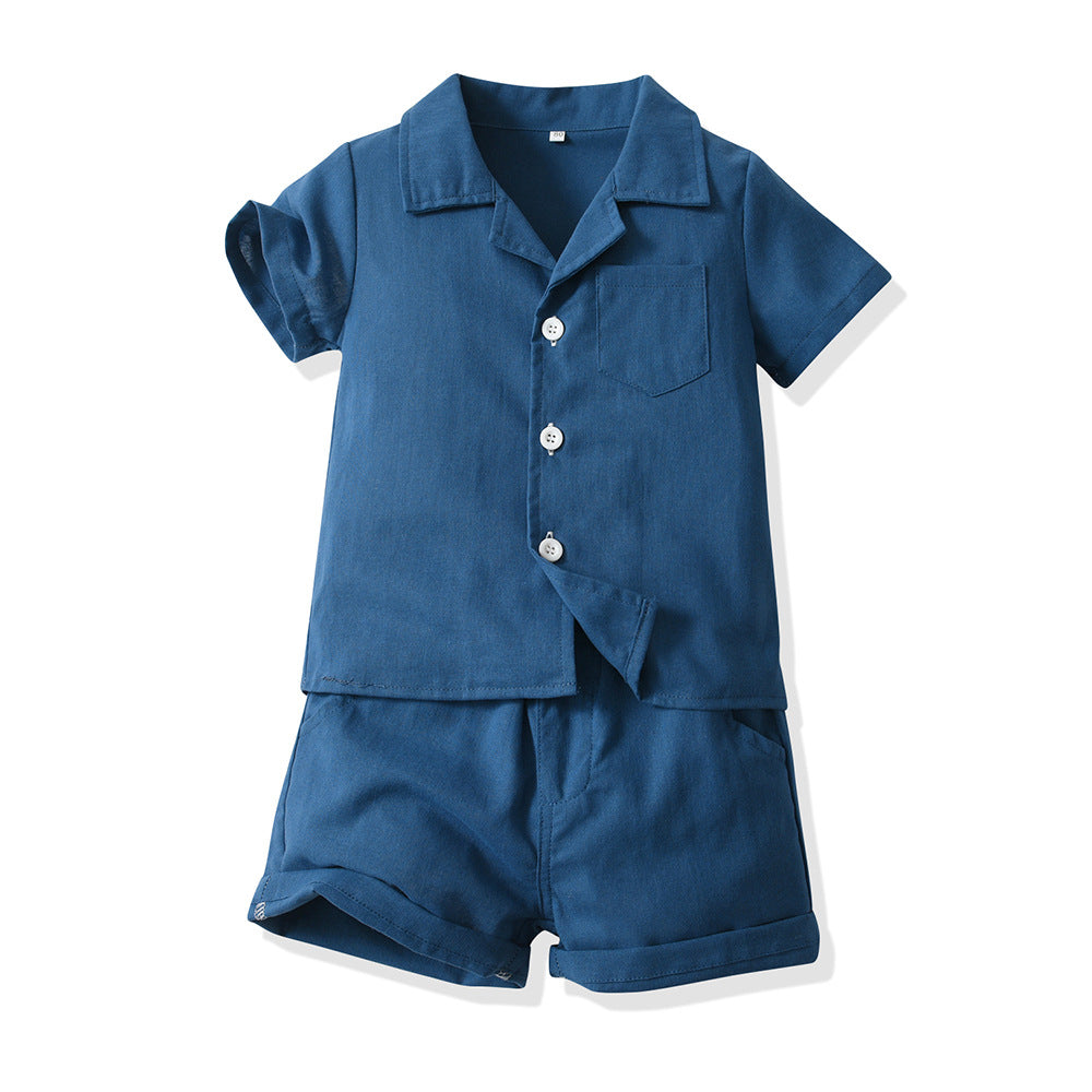Boys' summer outfit set: new summer shirt from factory direct - stand collar, short sleeve - wholesale & customization available