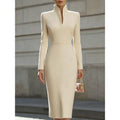 European and american new arrival: slim-fit solid color stand collar long sleeve elegant commute dress / formal dress