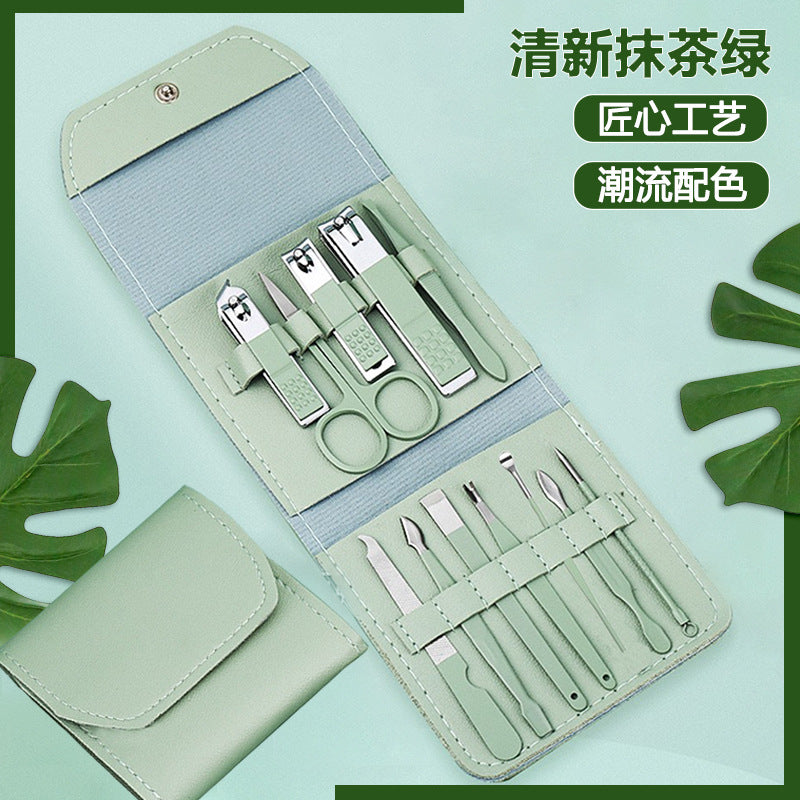 New green stainless steel nail clipper pedicure knife set manicure tool full set nail scissors set nail clippers wholesale