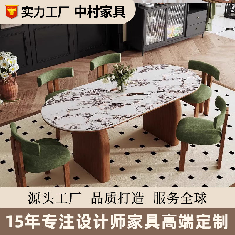 A French retro dining table and chair household small apartment dining table cream style designer medium and ancient style rock board meal