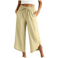 cross-border  women's summer lightweight solid color elastic waist drawstring pocket side button casual capri pants