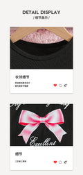 Girls' export skirt set: pink pleated skirt & round neck bow print t-shirt two-piece outfit