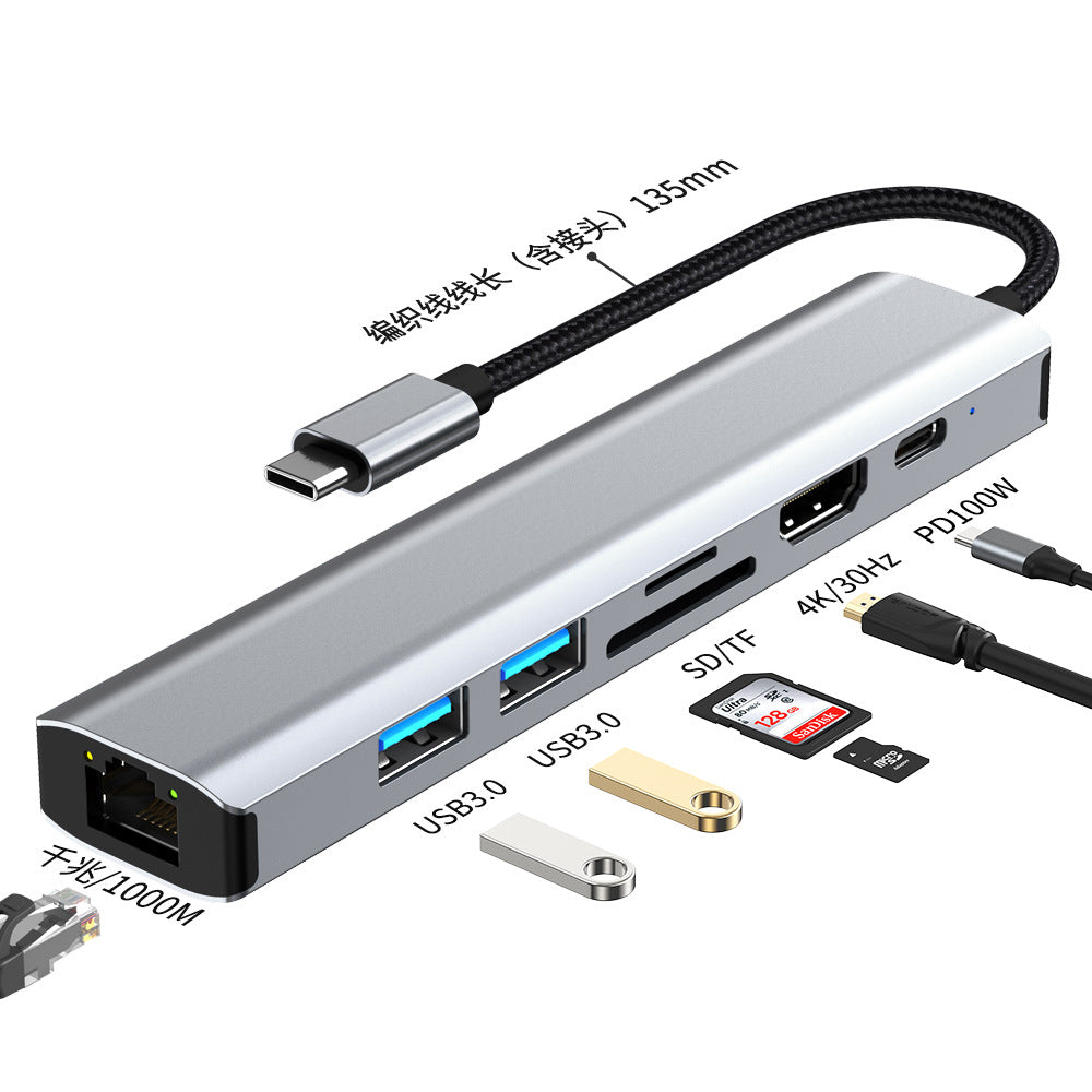 usb 3.0 gigabit ethernet adapter dock, type-c laptop converter, 7-in-1 expansion hub