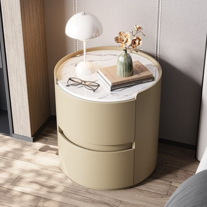 Italian round bedside table solid wood classy sense normcore bedroom slate bedside table casual modern accessible luxury storage cabinet