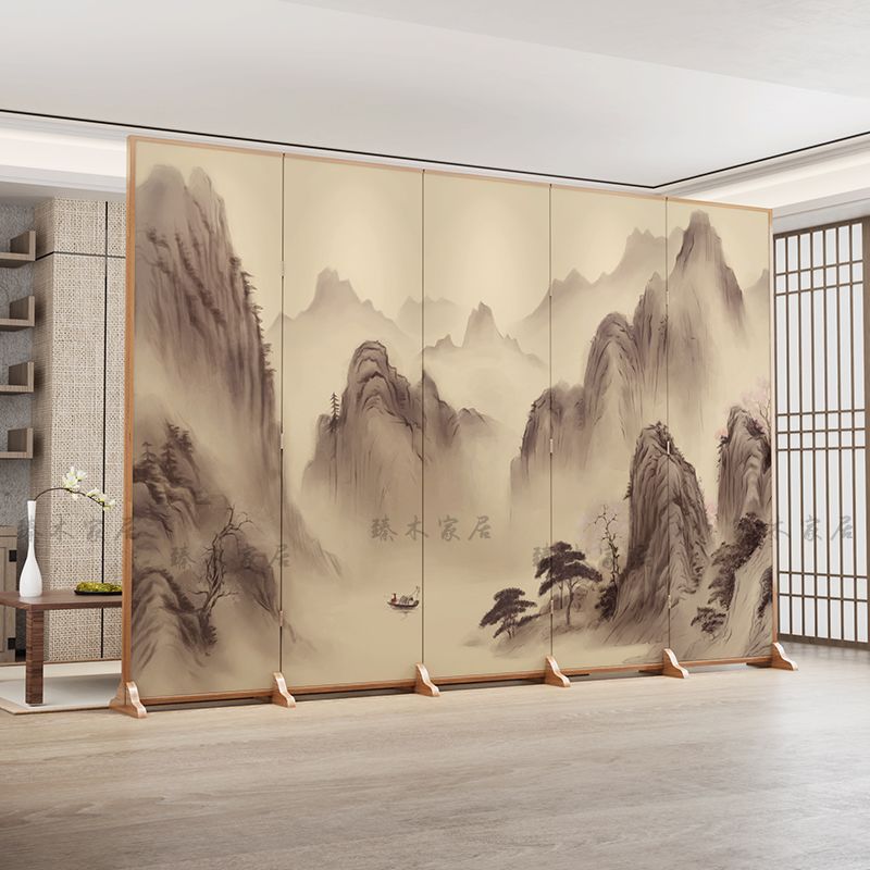 Used folding screen partition - premium living room accent, mobile office divider, simple live stream backdrop, creamy style