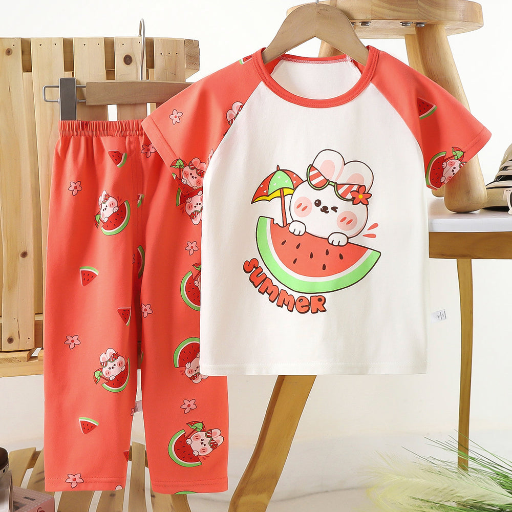 Kids' short-sleeve cotton set: summer t-shirt & pajamas for boys & girls - perfect for home wear and sleepwear