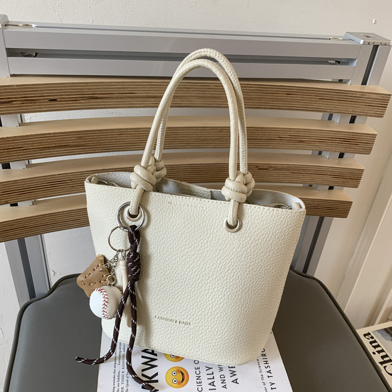 Cross-border high-end lychee pattern bucket bag women's 2025 new portable vegetable basket bag fashionable shoulder messenger bag