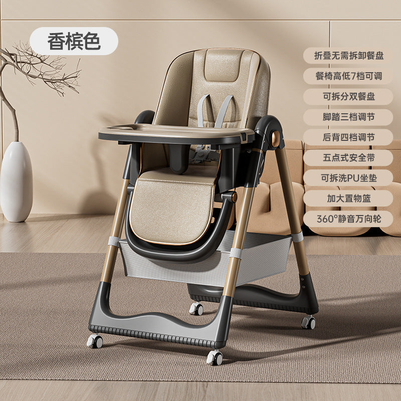 Baby Dining Chair Eating Chair Multifunctional Portable Foldable Home Children's Chair Baby Dining Table with Wheels