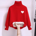 Girlsweater high collar fleece-lined winter kids heart woolentopsgirlwinterthickened bottomknitting shirt