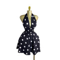European and american cross-border women's fashion  summer new arrival polka dot sleeveless v-neck tie-back cutout waist short dress